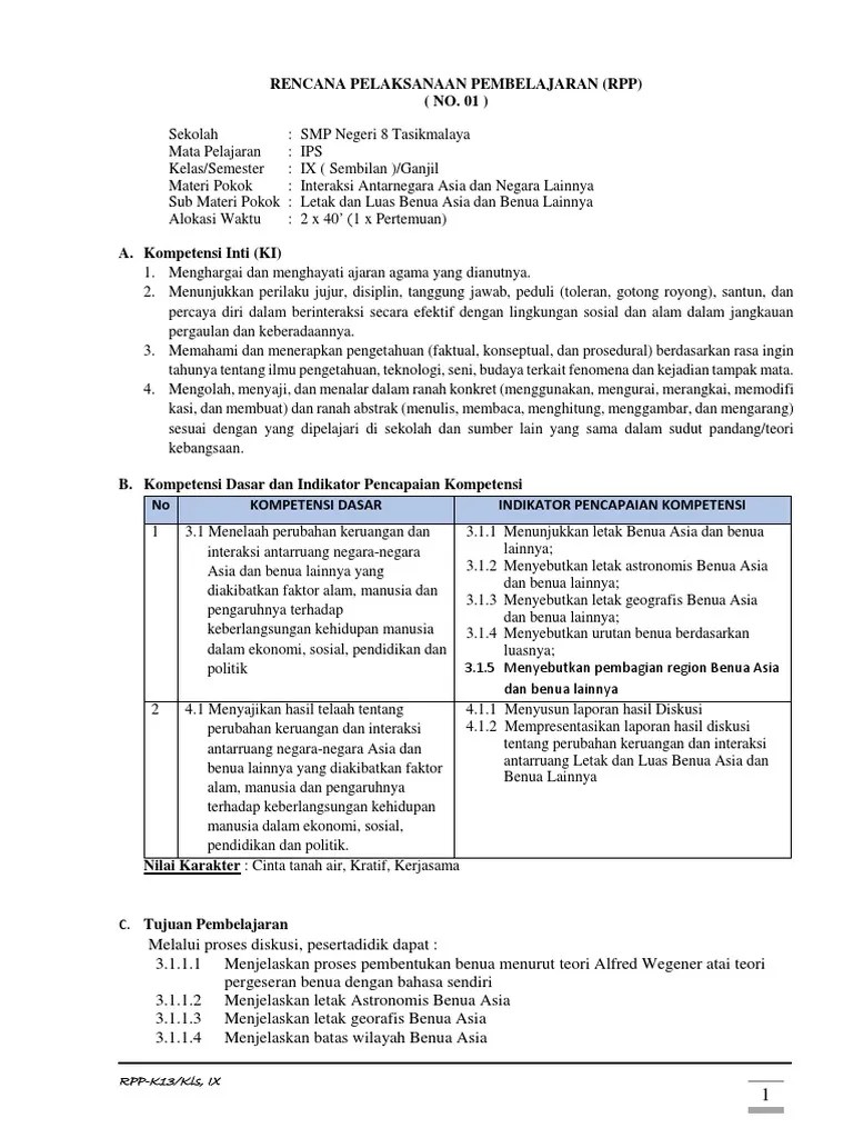 1.1. RPP - Letak Dan Luas Benua Asia | PDF