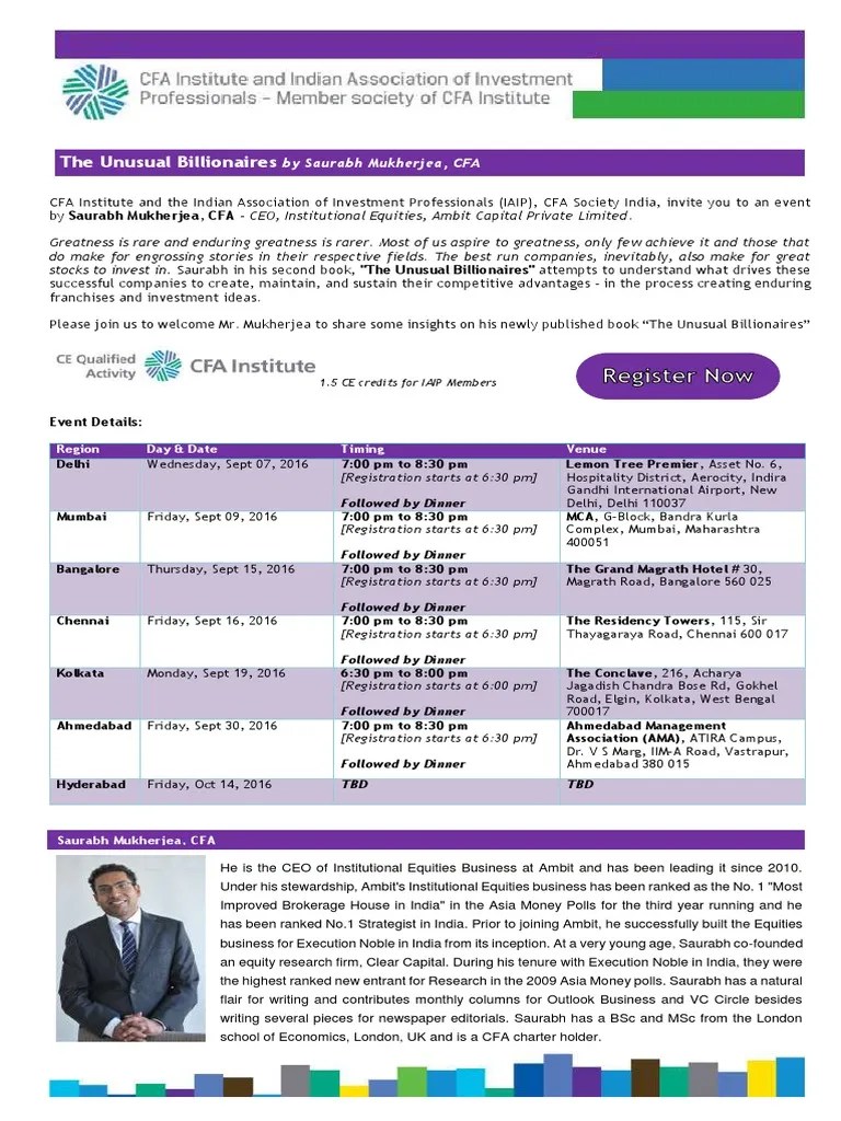 Speaker Session By Saurabh Mukherjea - The Unusual Billionaires PDF | PDF | Delhi | Economies