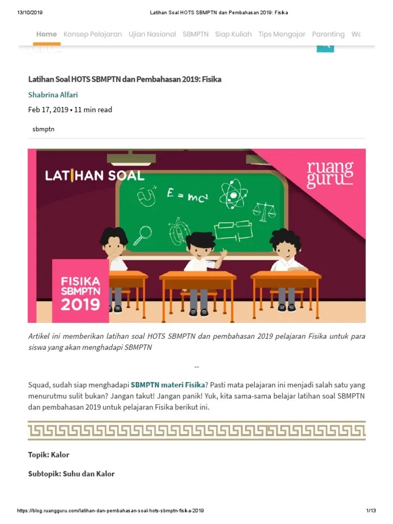 Rogu punya mind map yang bisa . Latihan Soal Hots Sbmptn Dan Pembahasan 2019 Fisika Pdf