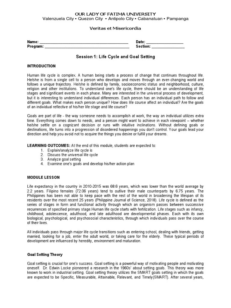 Session 1 - Life Cycle And Goal Setting - Final | PDF | Goal Setting | Goal