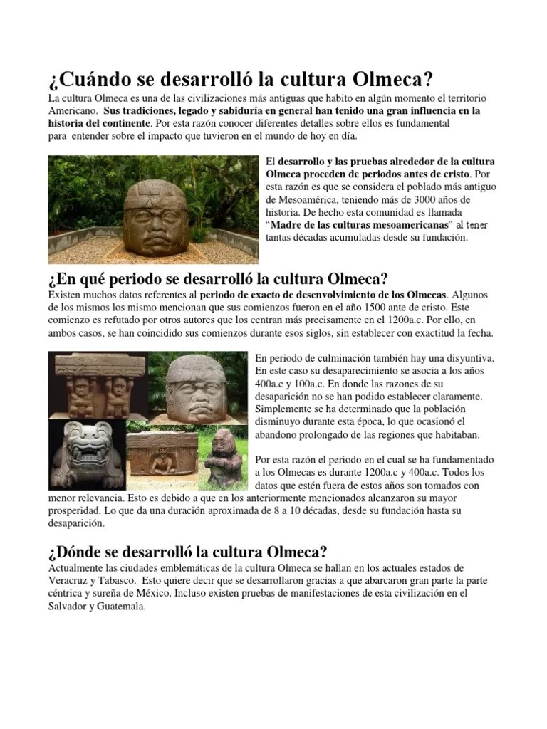 Cuándo Se Desarrolló La Cultura Olmeca | PDF | Civilización Maya | Mesoamérica