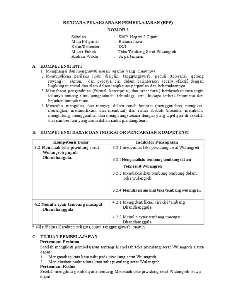 Kompetensi dasar (kd) & indikator bahasa indonesia kompetensi dasar (kd) indikator. 2 Rpp Kd 3 2 Dan Kd 4 2 Serat Wulangreh Dhandhanggula Pdf