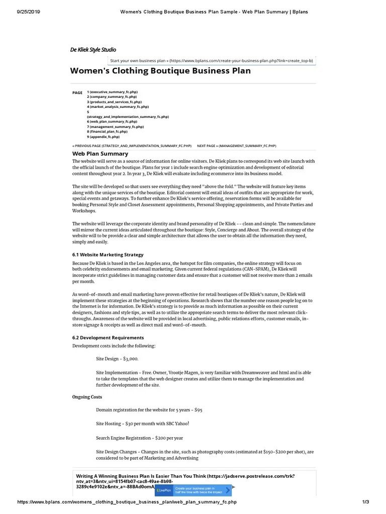 6 Women S Clothing Boutique Business Plan Sample Web Plan Summary Bplans Pdf Websites Business Plan