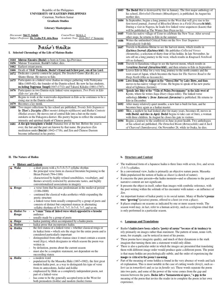 Basho's Haikus | PDF | Haiku | Japanese Poetry