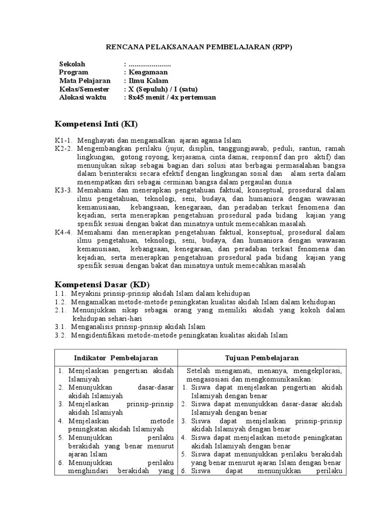 Semoga kalian semua dalam keadaan sehat dan bersemangat. Rpp Ilmu Kalam X Ma 2013 Pdf