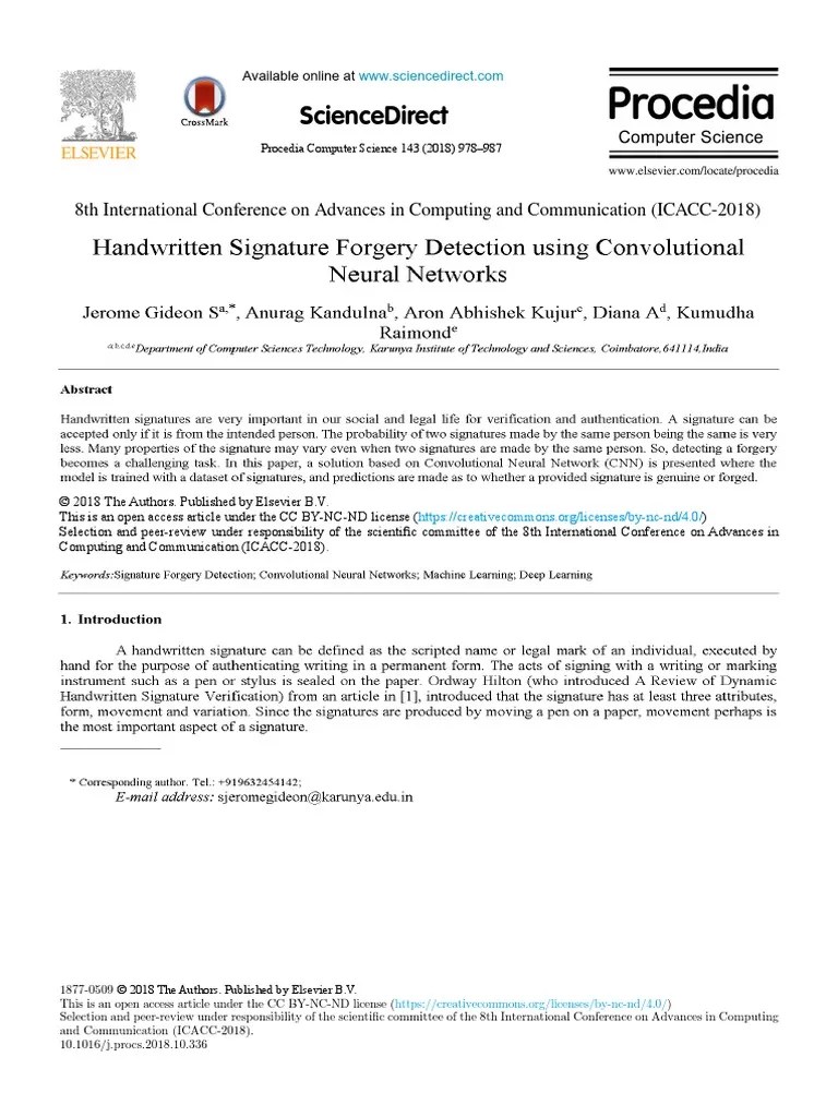 2018 - Handwritten Signature Forgery Detection Using Convolutional ...