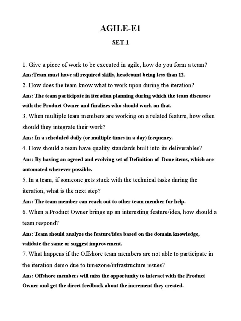 Agile E0 Key With Answers Docx S No 1 2 3 4 5 Questions Which Of The Following Statements Are Correct Which Of The Following Best Describes The Course Hero These are two Product Development Teams Team ToyZon and Team Zon.