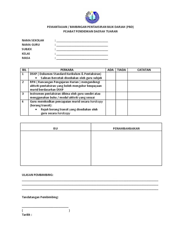 Analisis tahap penguasaan pbd tahun 123456 sem 2 2019. Borang Transit Pentaksiran Bilik Darjah 2019