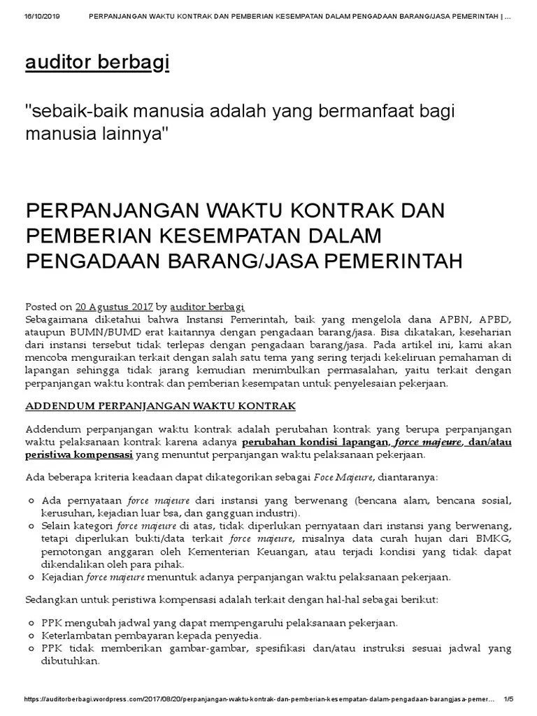 Perpanjangan Waktu Kontrak Dan Pemberian Kesempatan Dalam Pengadaan Barang  - Jasa Pemerintah - Auditor Berbagi | PDF