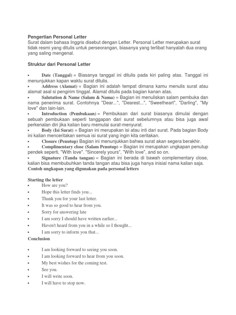 Personal Letter | PDF