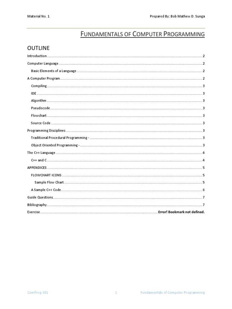 Fundamentals Of Computer Programming - Material 1 | PDF | Programming Language | Subroutine