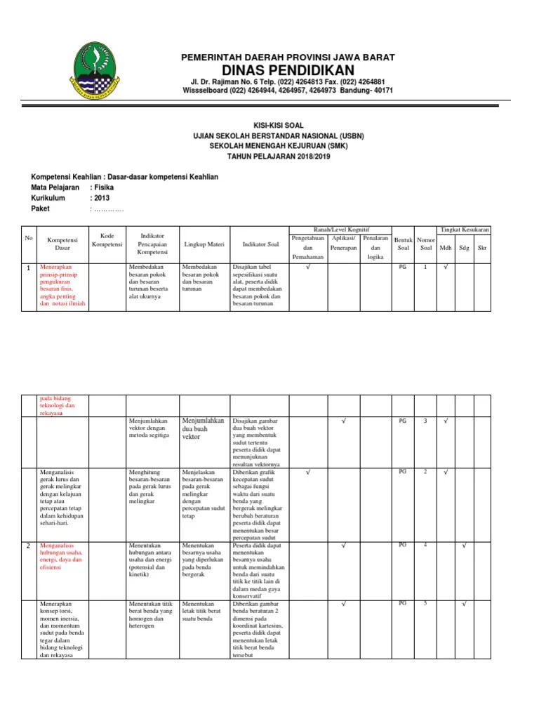 View 02 kartu soal usbn susulan paket b.doc from aa 1kartu soal 1 (pilihan ganda) mata pelajaran jenis ujian kurikulum : Kisi Kisi Soal Usbn Fisika Kurikulum 2013 Sesuai Tik Pdf