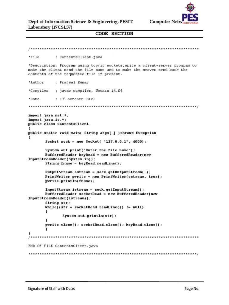 Code Section: Dept Of Information Science & Engineering, PESIT ...