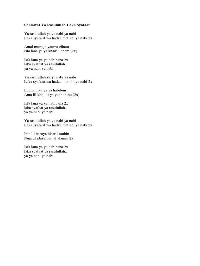Shalawat Ya Rasulullah Laka Syafaat | PDF