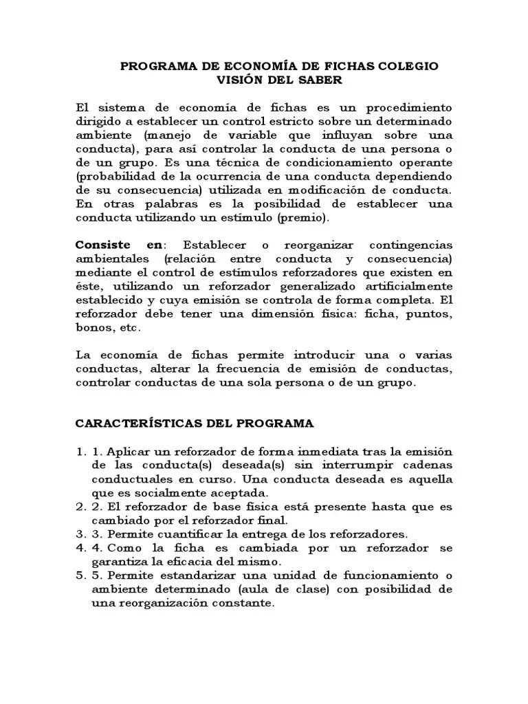 Programa De Economía De Fichas | PDF | Modificación De Comportamiento ...
