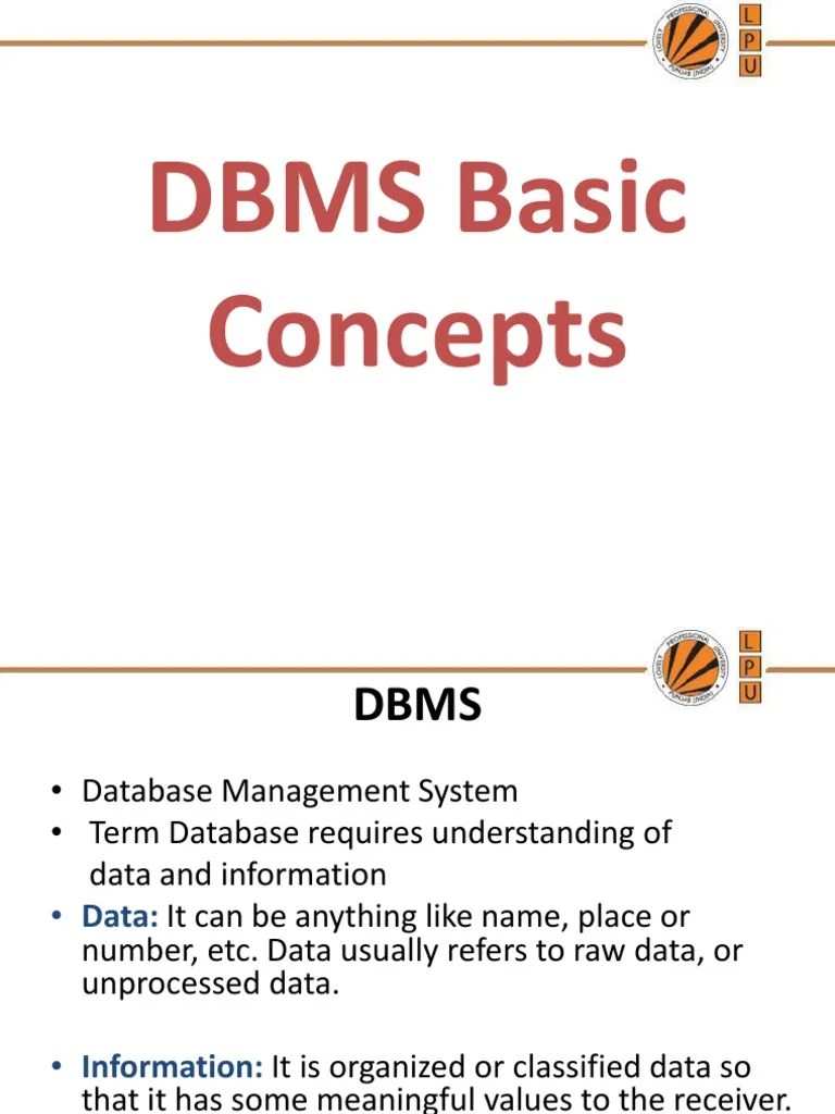 DBMS Basic Concepts | Download Free PDF | Conceptual Model | Databases