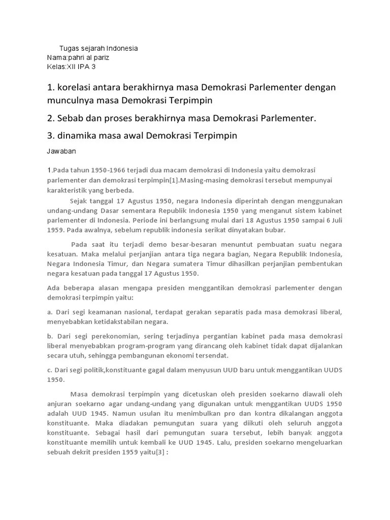 Masa Demokrasi Liberal Terjadi Pada Tahun