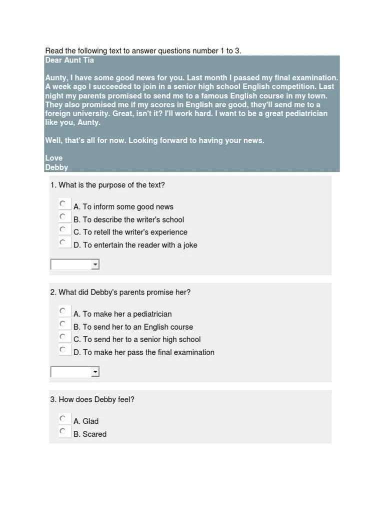 Read The Following Text To Answer Questions Number 1 To 3 | PDF