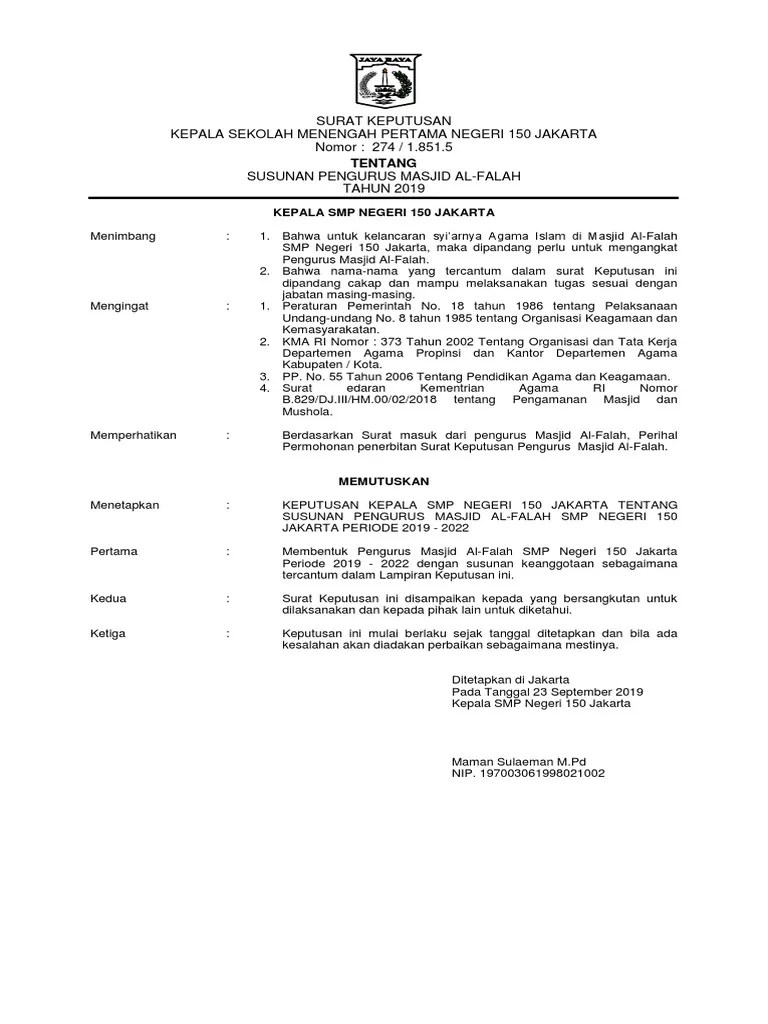 Melalui surat ini saya mengajukan permohonan mutasi ( . Sk Pengurus Masjid Pdf