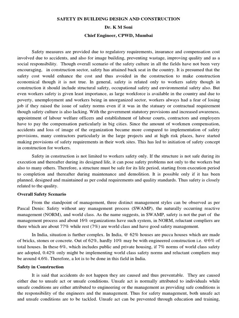 Safety In Building Design And Construction | PDF | Safety | Employment