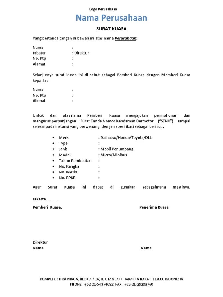 Begini Contoh Surat Kuasa Perpanjangan Stnk Mobil 