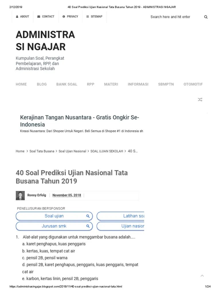 Latihan soal un produktif tkj dan kunci jawaban 2019. 40 Soal Prediksi Ujian Nasional Tata Busana Tahun 2019 Administrasi Ngajar Pdf