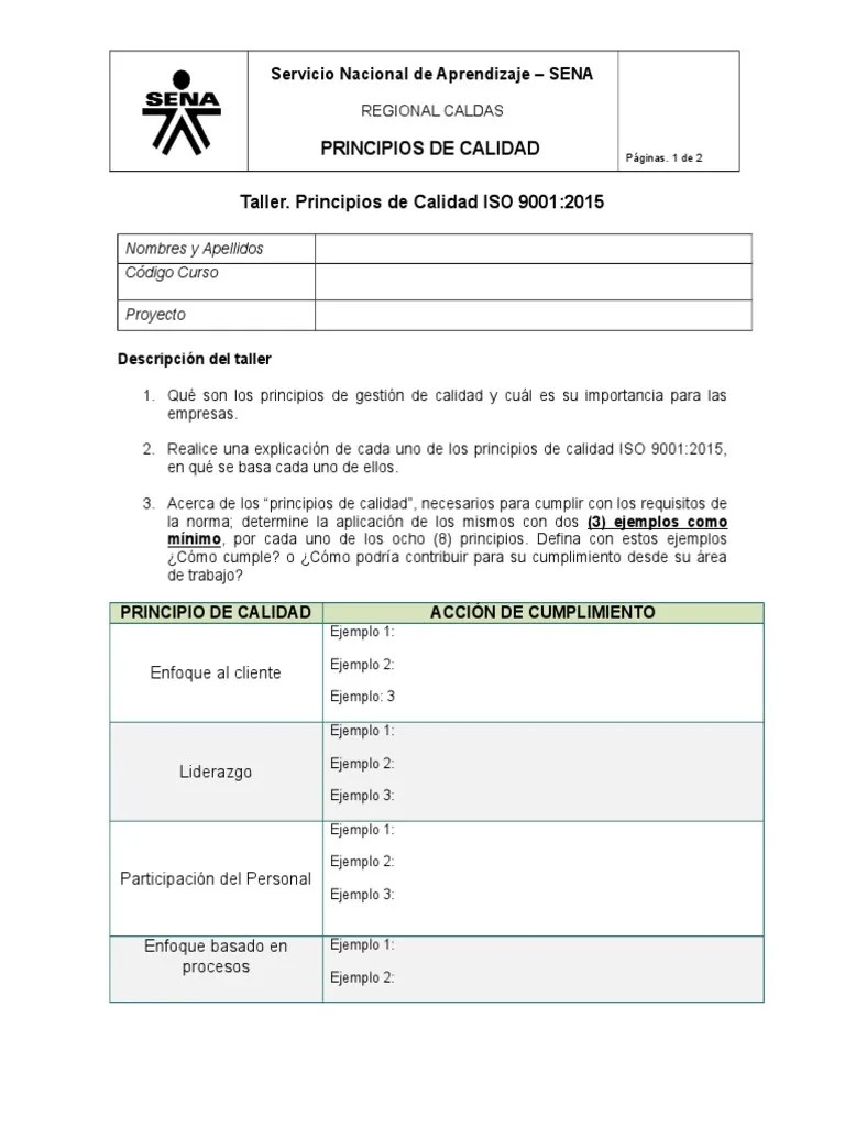 Taller Principios ISO 9001 | PDF