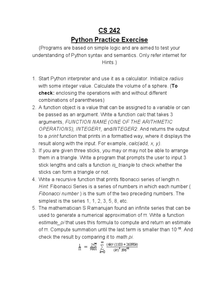 Python Practice Exercise | PDF | Parameter (Computer Programming ...