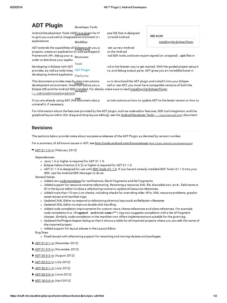 ADT Plugin - Android Developers | PDF | Eclipse (Software) | Android ...