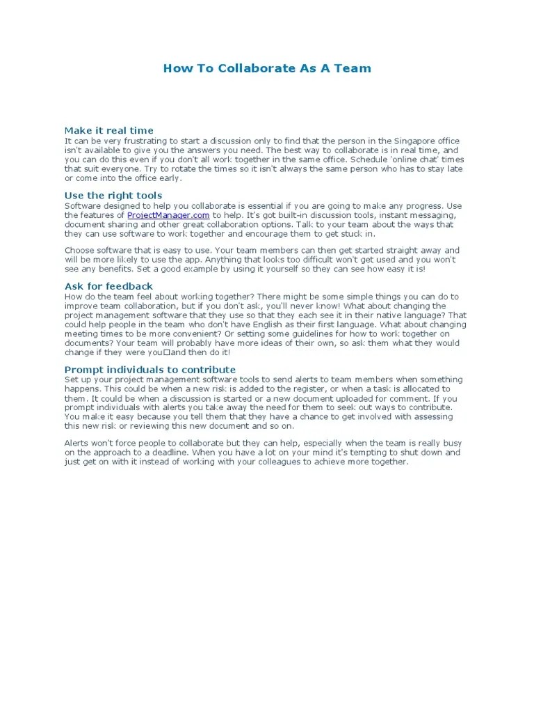 How To Collaborate As A Team | PDF | Project Management | Communication