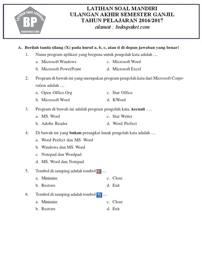 Latihan Soal UAS TIK Kelas 8 Semester 1 | PDF