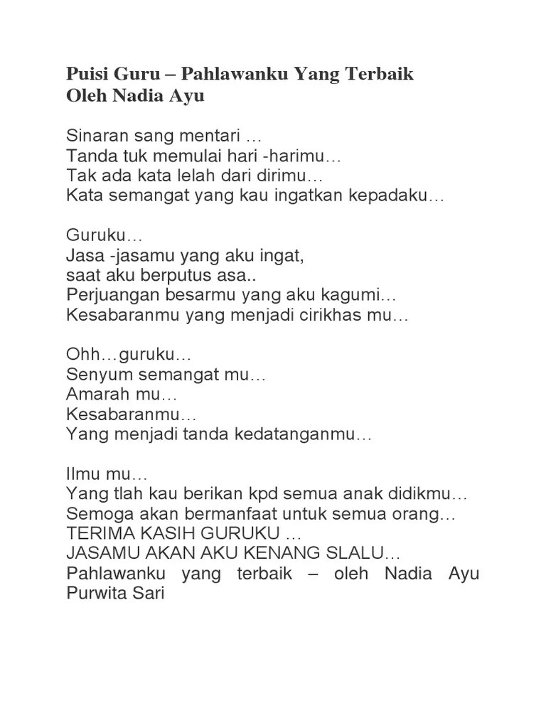 Cocok untuk puisi hari guru nasional dan perpisahan. 31 Puisi Guruku Pahlawanku Anak Sd Info Puisipemudaku