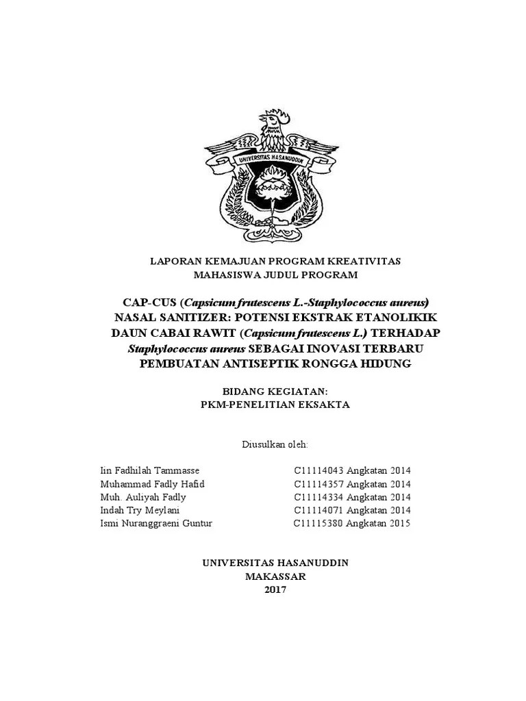 Sampul muka laporan kemajuan program kreativitas mahasiswa judul program bidang. Laporan Kemajuan Pdf