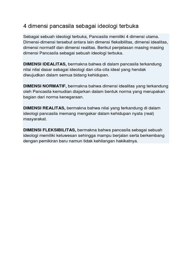 4 Dimensi Pancasila Sebagai Ideologi Terbuka | PDF