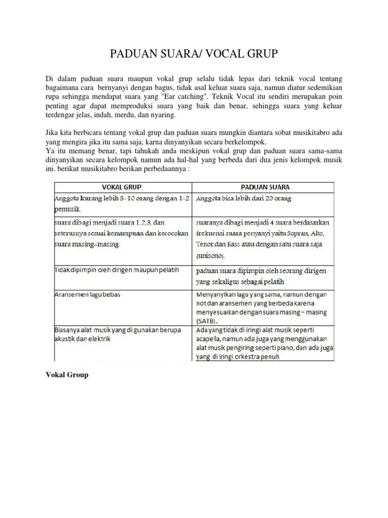 Perbedaan Vokal Grup Dan Paduan Suara | PDF