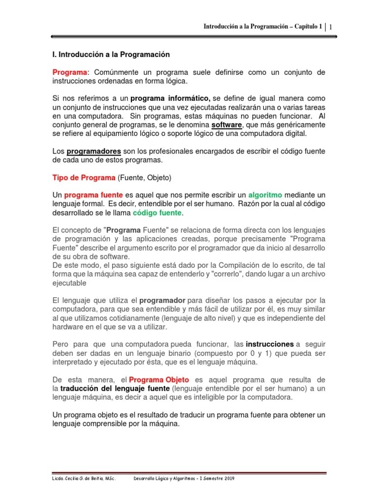 Capitulo-1-Introduccion A La Programación | PDF | Programa De Computadora | Programación