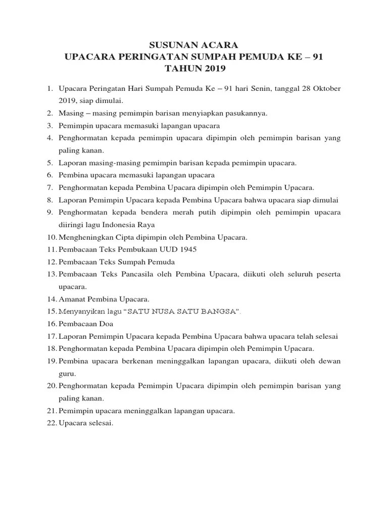 Susunan Acara Hari Sumpah Pemuda | PDF