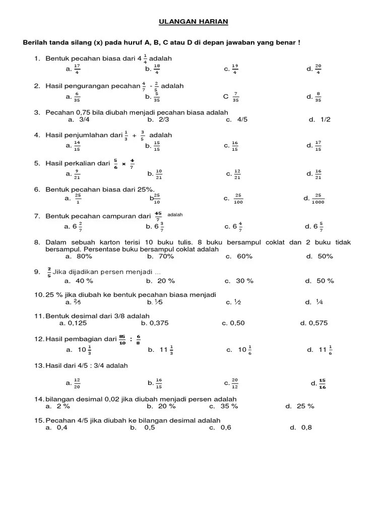 Seperti biasa, soal yang kakak kumpulkan ini berasal dari banyak sumber. Soal Ulangan Kelas 5 Pdf