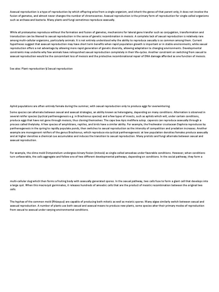 Asexual Reproduction | PDF | Sexual Reproduction | Reproduction