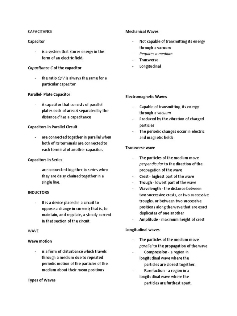 Capacitance Waves Electromagnetic Spectrum