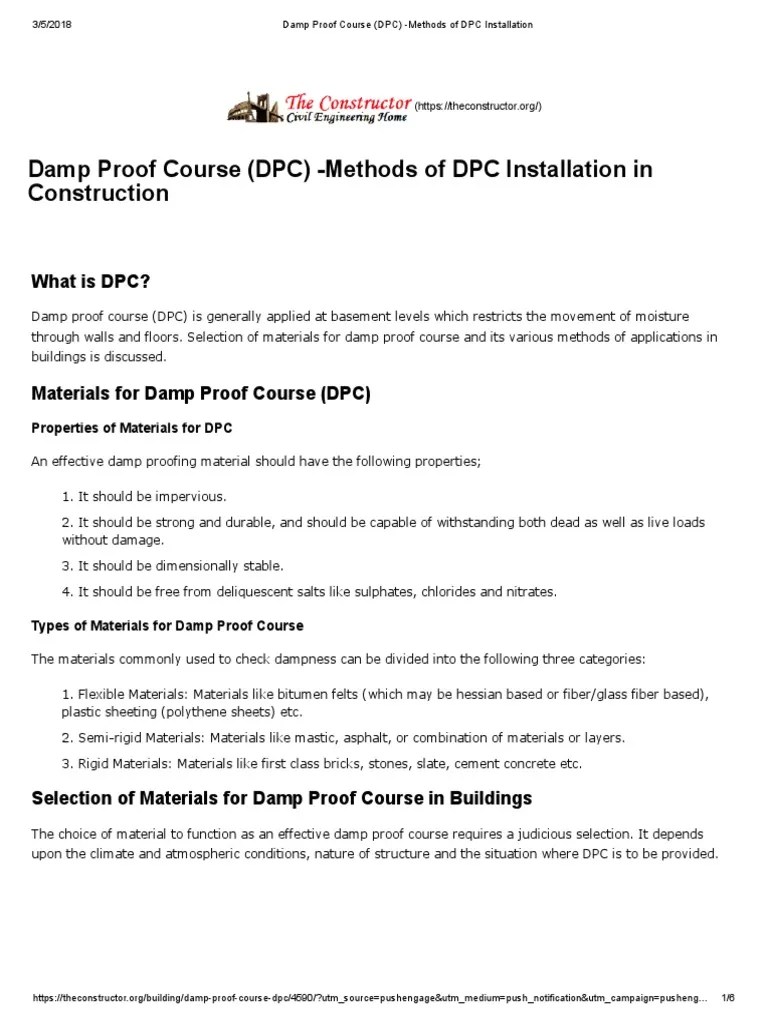 Damp Proof Course (DPC) - Methods Of DPC Installation | PDF | Asphalt ...