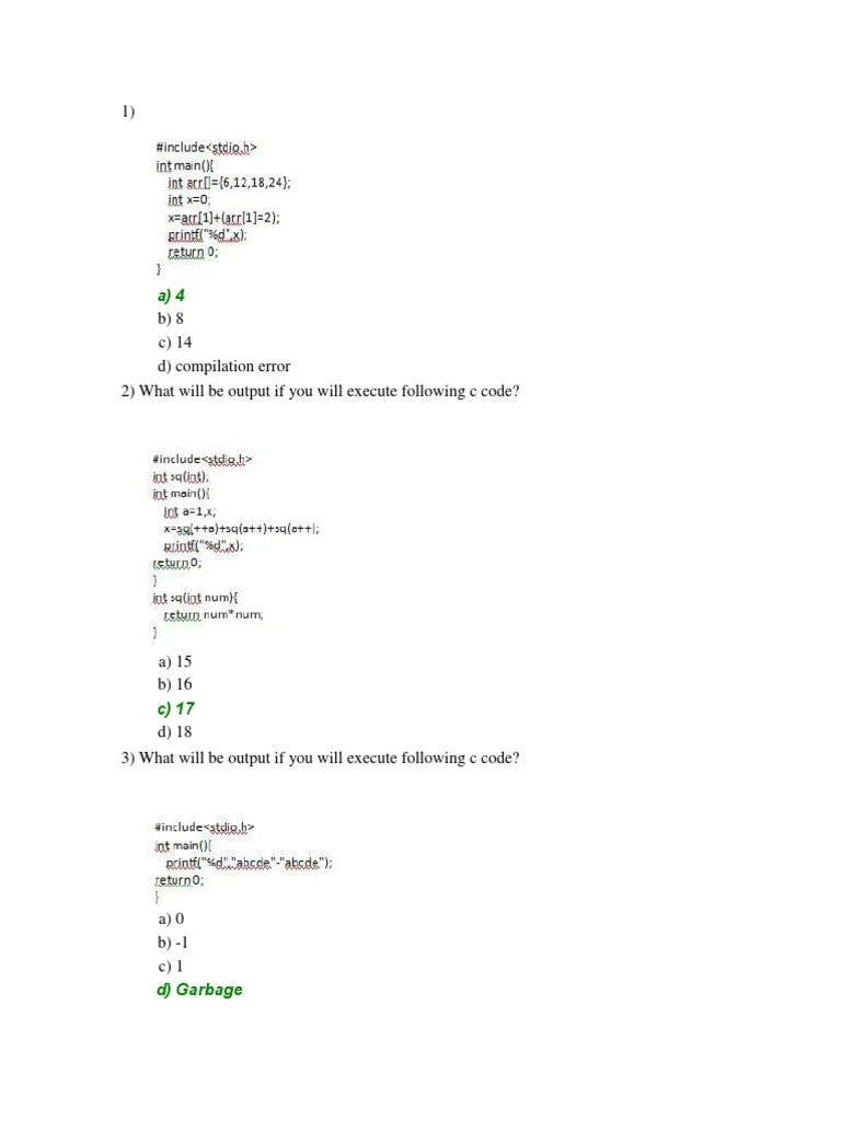 C Programming Questions And Answers | PDF | Computer Programming ...