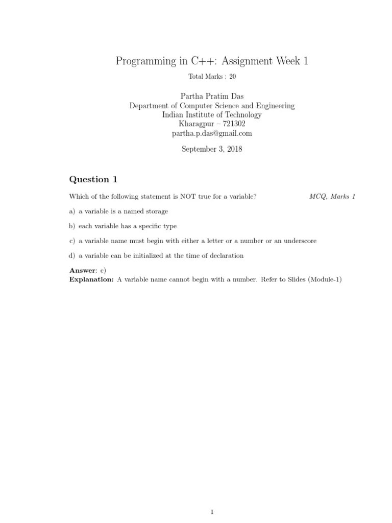 Programming In C++: Assignment Week 1 | PDF | Computer Science ...