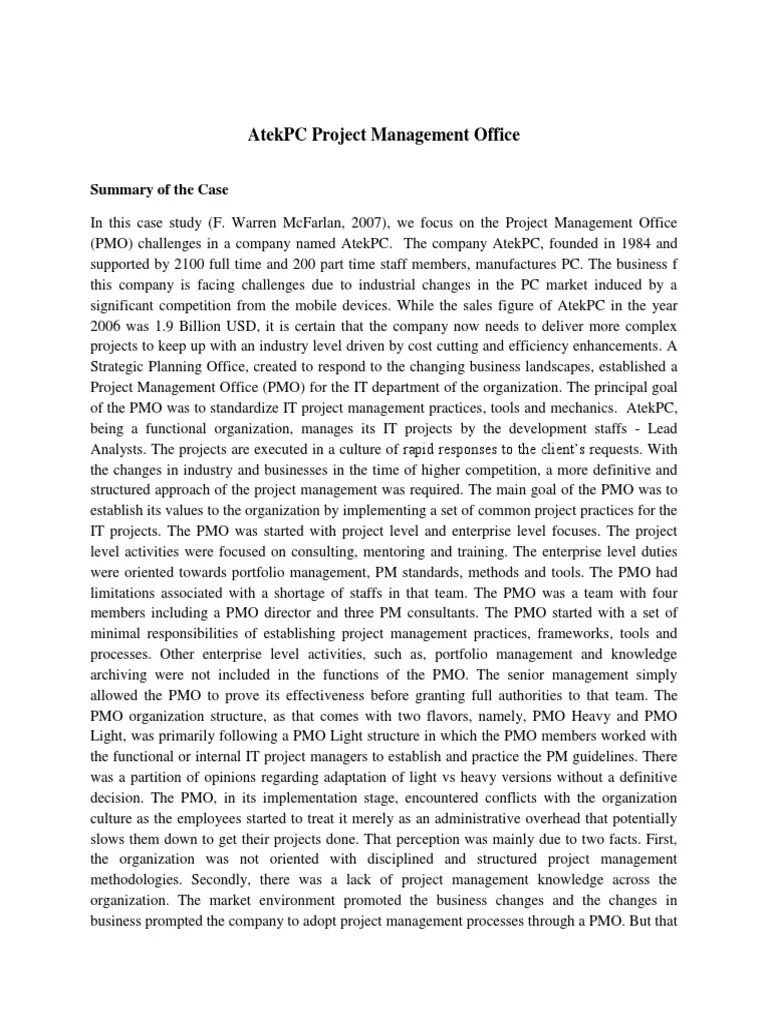 Atekpc Project Management Office Case Study Solution | PDF | Project Management | Governance