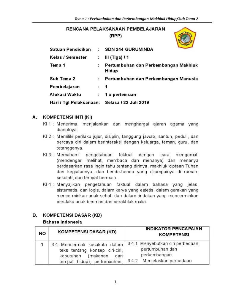 Muatan pembelajaran pada rpp ini yaitu muatan bahasa indonesia dan pkn. Rpp Kelas 3 Tema 1 Sub Tema 2 Pdf