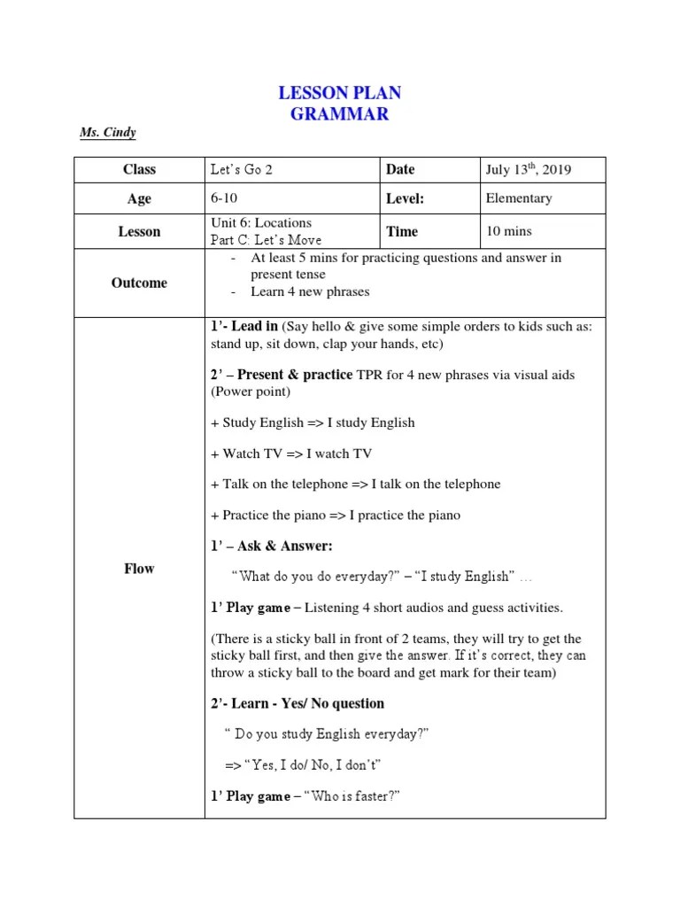 Lesson Plan Grammar: Ms. Cindy | PDF | Lesson Plan | Semiotics