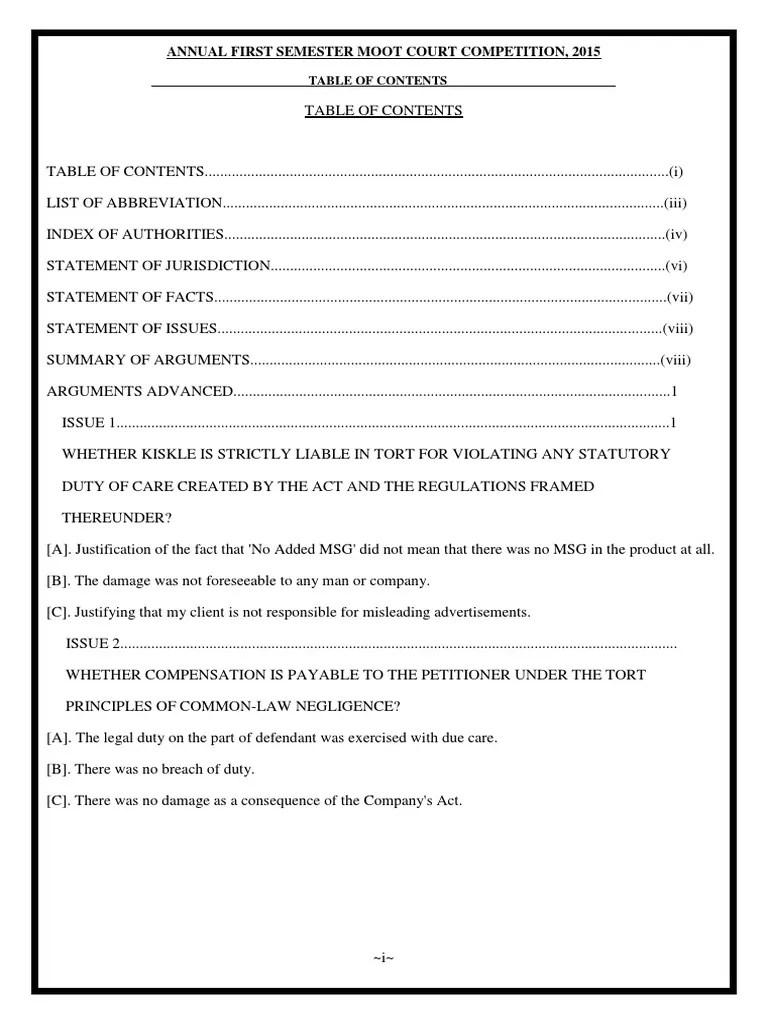 Annual First Semester Moot Court Competition, 2015 | PDF | Duty Of Care ...