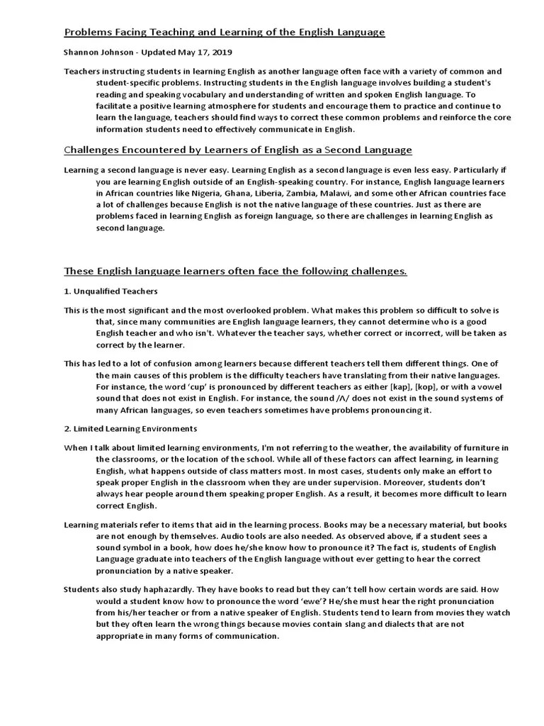 Problems Facing Teaching And Learning Of The English Language ...