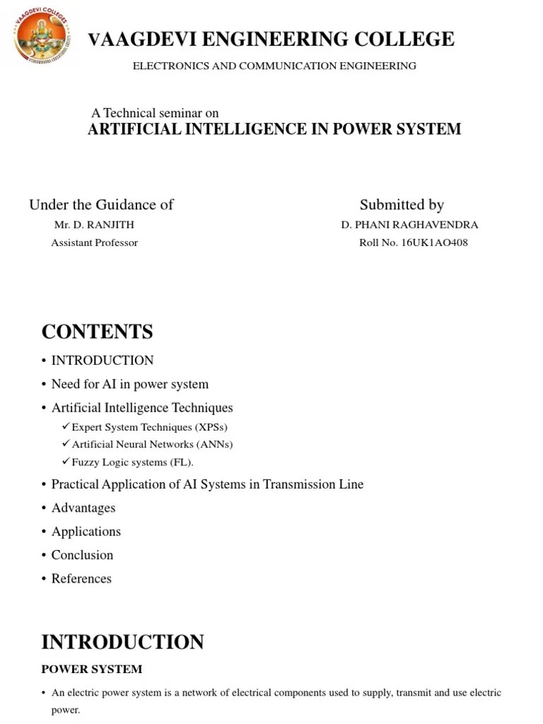 Aagdevi Engineering College: Artificial Intelligence In Power System | PDF | Artificial ...
