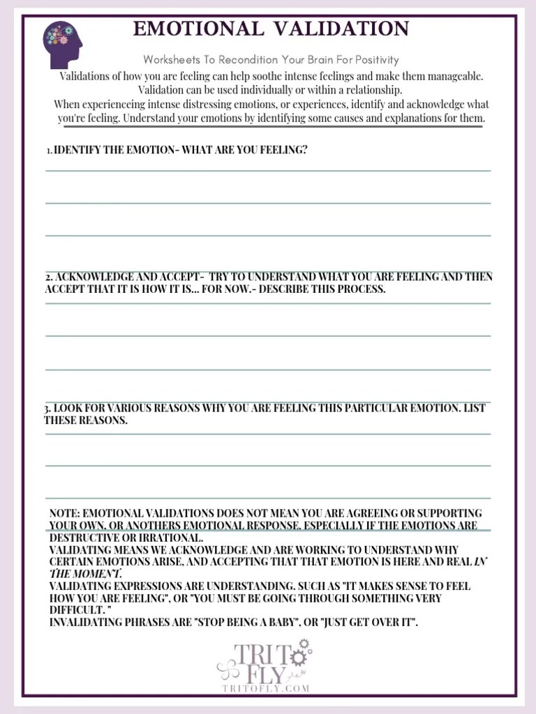 Feelings, emotions and moods pdf exercises and handouts to prrint. Emotional Validation Worksheet Pdf
